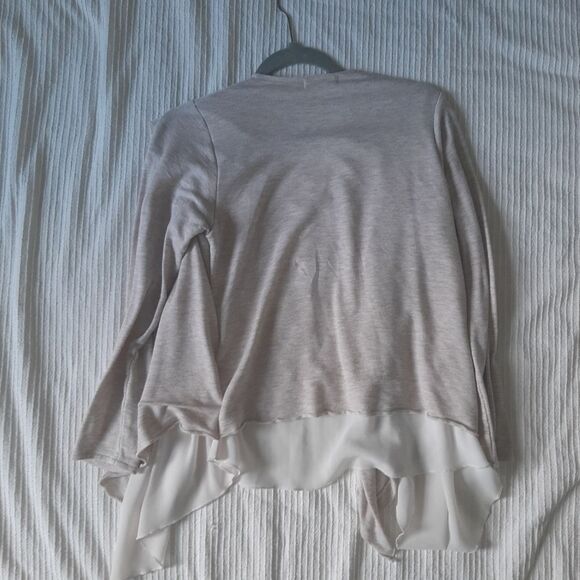 Pebble and Stone Waterfall Open Front Sheer Knit Cardigan Tan Cream Small Casual - Picture 3 of 8